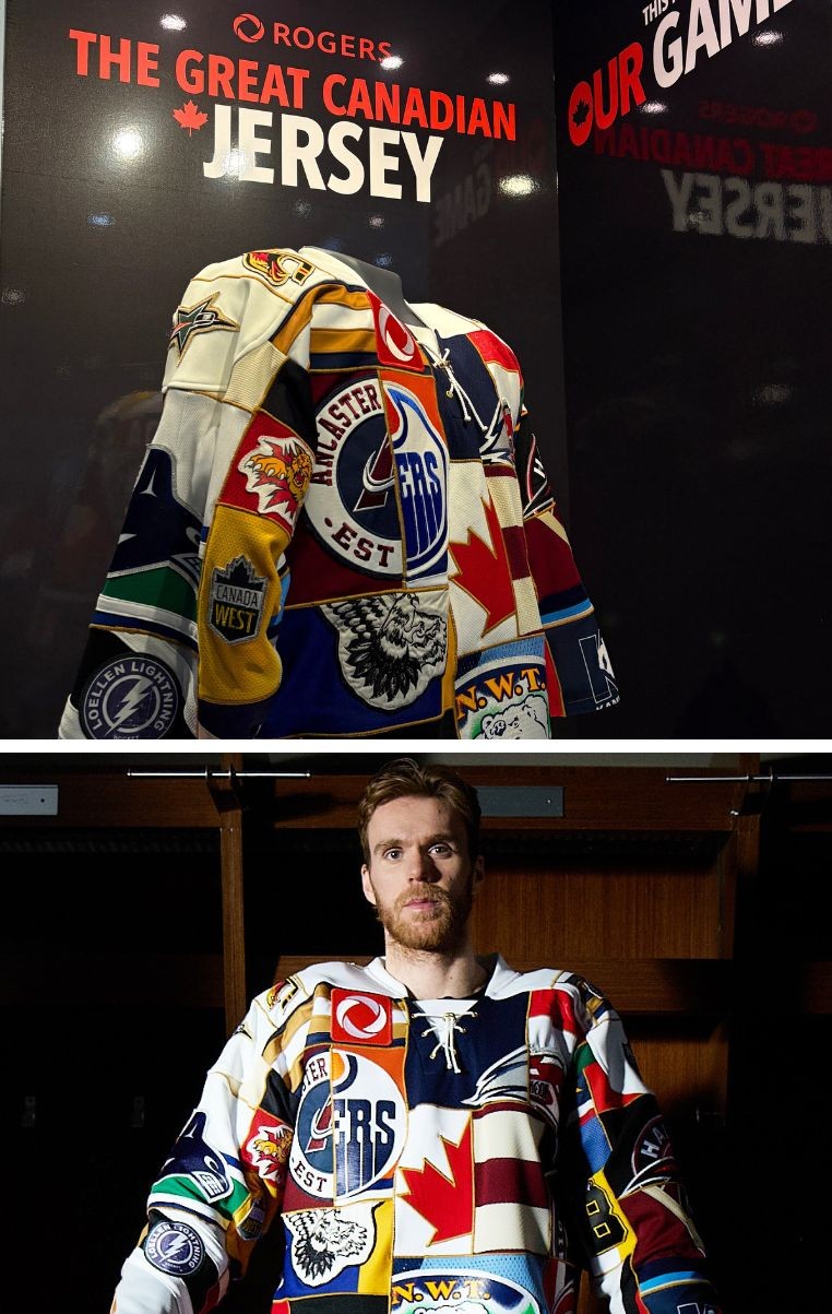 For a limited time, see the Great Canadian Jersey modeled by Canadian hockey stars Connor McDavid, Marie-Philip Poulin, Brad Marchand, Sarah Nurse, and many others.
